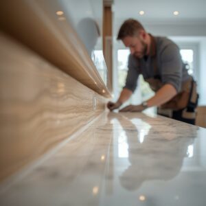 Kitchen Installer Aligning Cabinets